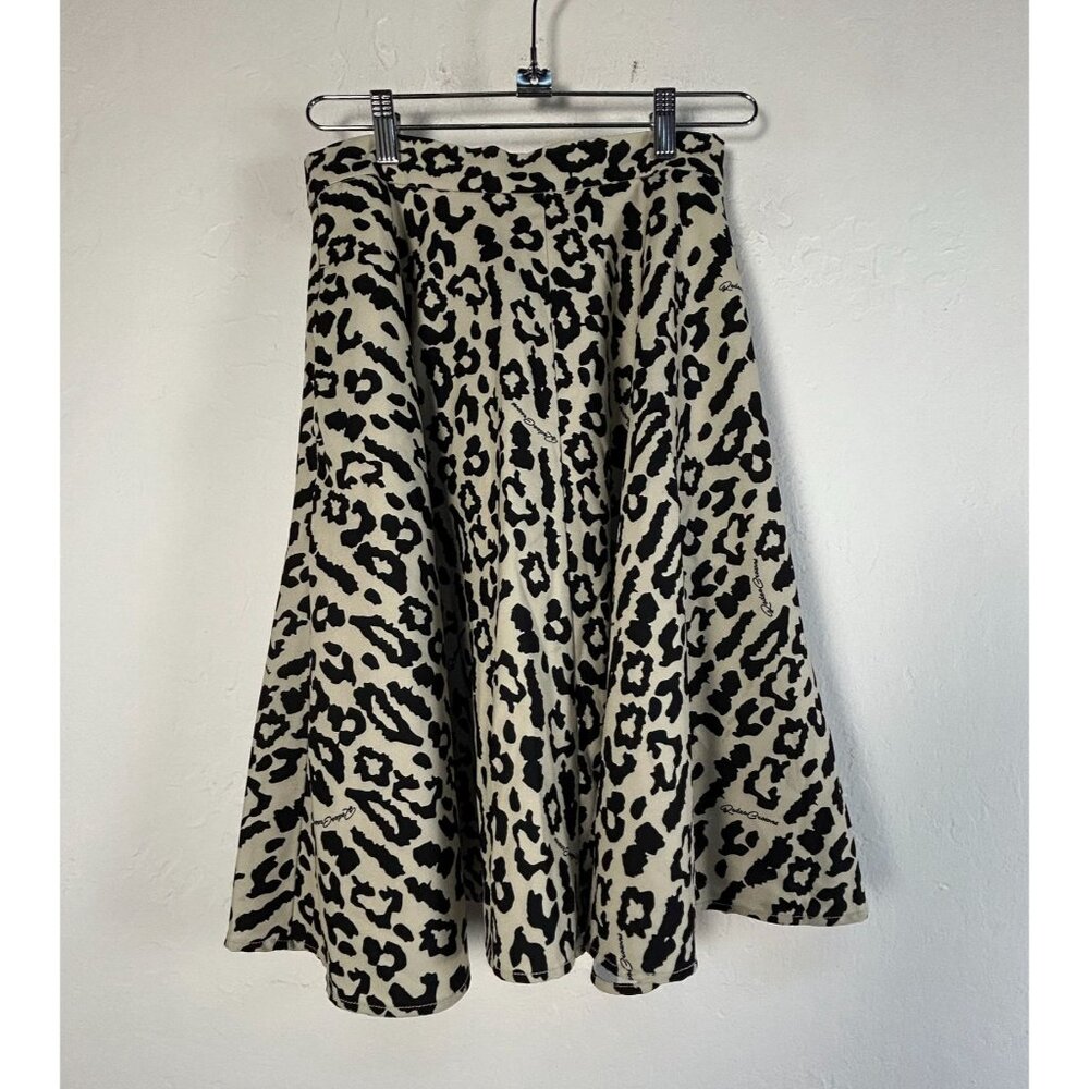 Rodeo Crowns Women’s Animal Print Flared Skirt Medium Beige/Black Knee Length